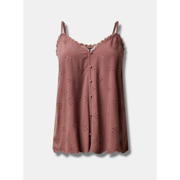 Torrid Rose Taupe 4X Sophie Eyelet Swing Cami V-Neckline Plus Size Summer Fall - Picture 1 of 3